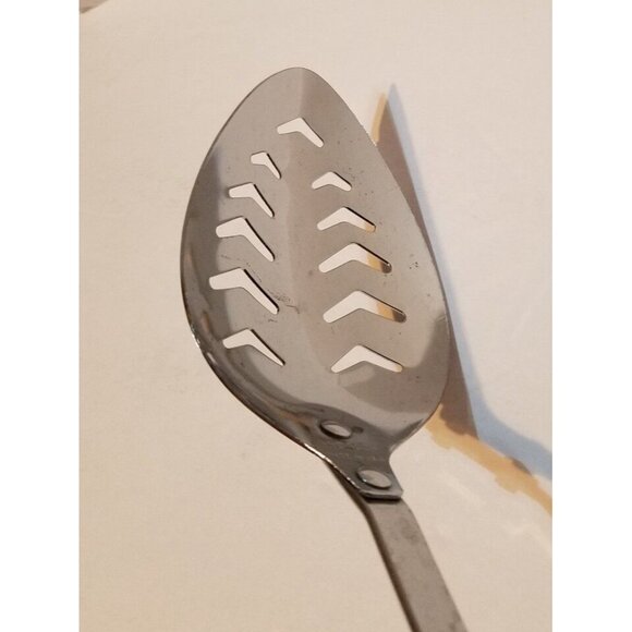 Vintage Androck Black Handle Chromium Plate Serving Slotted Spoon  12" - Picture 3 of 6